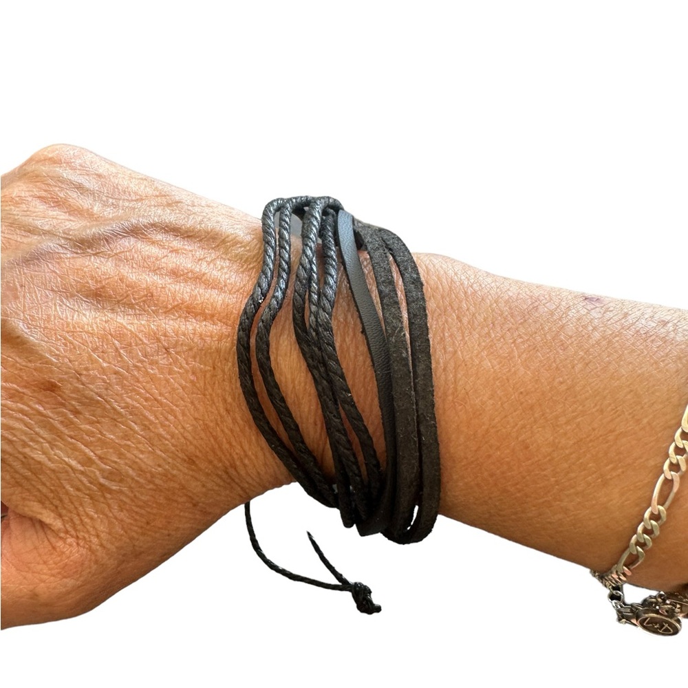 Black braided Leather Multistrand Bracelet